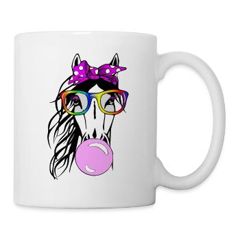 Pferd mit Brille und Kaugummi - Tasse - Weiß - Rechts