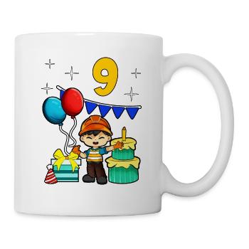 Mit Bauarbeiter - Jungs Geburtstag 9 Jahre - Tasse - Weiß - Rechts