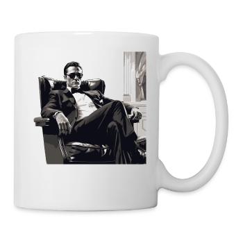 Chef de la mafia portant nonchalamment des lunettes de soleil sur un fauteuil en cuir - Mug blanc - blanc - Droite