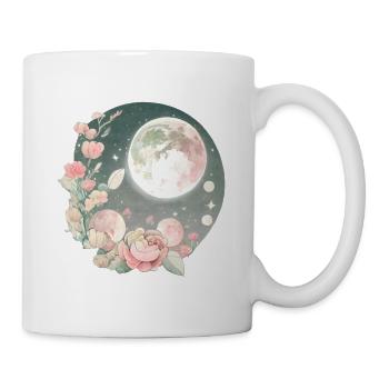 Vollmond Mondphasen Weltraumsterne Blumen Natur - Tasse - Weiß - Rechts
