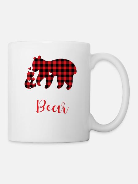 Mama Bär Weihnachten Familie Pyjama rot kariert - Tasse - Weiß