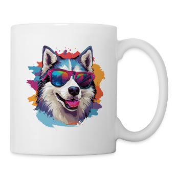 Alaskan Husky Dog Colorful With Sunglasses - Mug - white - Right