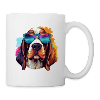 Basset Hound coloré portant des lunettes de soleil Dog Lover - Mug blanc - blanc - Droite