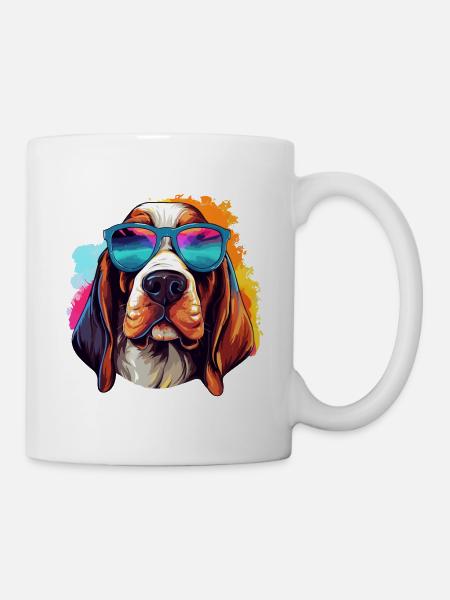 Basset Hound coloré portant des lunettes de soleil Dog Lover - Mug blanc - blanc