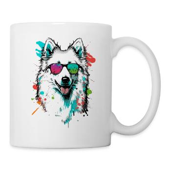 Chien esquimau américain coloré portant des lunettes de soleil - Mug blanc - blanc - Droite
