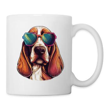 Basset Hound trägt Sonnenbrille Hundeliebhaber Bunt - Tasse - Weiß - Rechts