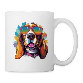 Chien de basset coloré avec lunettes de soleil amoureux des chiens - Mug blanc - blanc - Droite