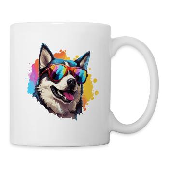 Alaskan Husky Dog with Sunglasses Colorful - Mug - white - Right