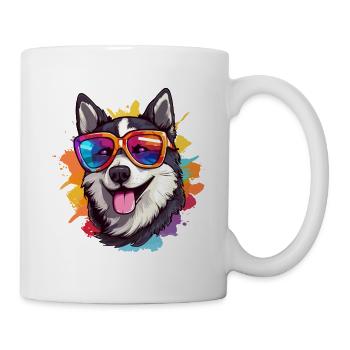 Alaskan Husky Dog avec des lunettes de soleil Colorful - Mug blanc - blanc - Droite