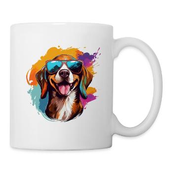 Bunter Beagle mit Sonnenbrille Hundeliebhaber - Tasse - Weiß - Rechts