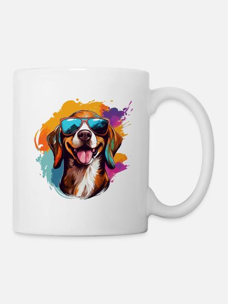 Bunter Beagle mit Sonnenbrille Hundeliebhaber - Tasse - Weiß