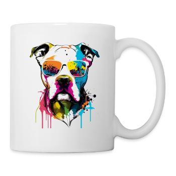 Bouledogue américain coloré portant des lunettes de soleil - Mug blanc - blanc - Droite