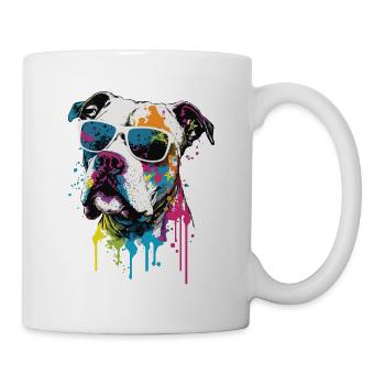 Bouledogue américain coloré portant des lunettes de soleil - Mug blanc - blanc - Droite