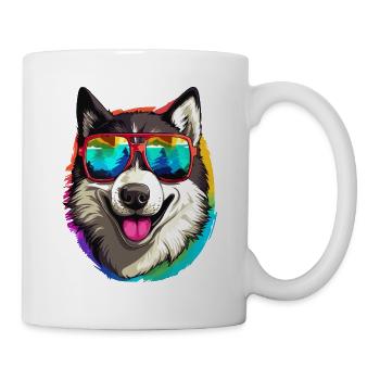 Race de chien husky coloré d’Alaska avec des lunettes de soleil - Mug blanc - blanc - Droite