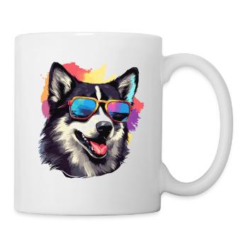 Colorful Alaskan Husky Dog Breed with Sunglasses - Mug - white - Right