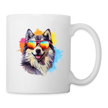 Colorful Alaskan Malamute Dog Wearing Sunglasses - Mug - white - Right