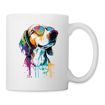 Foxhound américain coloré portant des lunettes de soleil - Mug blanc - blanc - Droite