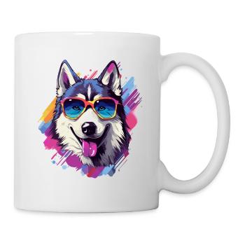 Husky coloré d’Alaska avec des lunettes de soleil Dog Lover - Mug blanc - blanc - Droite