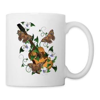 Gitarre mit Blumen und Schmetterlinge - Tasse - Weiß - Rechts