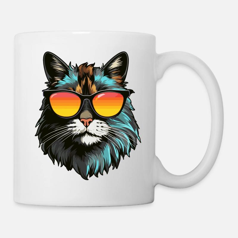 Main-Coon cat with sunglasses - Mug - white
