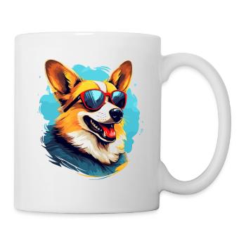Bunter Corgi mit Sonnenbrille Hundeliebhaber - Tasse - Weiß - Rechts