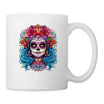 Gruseliges Halloween La Catrina - Bunte Totenkopf Frauen - Tasse - Weiß - Rechts