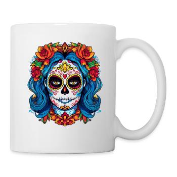 Gruselige bunte La Catrina - Halloween Florral Wom - Tasse - Weiß - Rechts