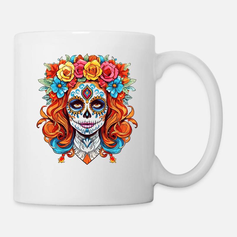 Belle Florale La Catrina Crâne Dia De Los Muert - Mug blanc - blanc
