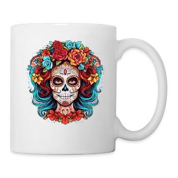 Schöne La Catrina Totenkopf Blumendekoration Dia D - Tasse - Weiß - Rechts