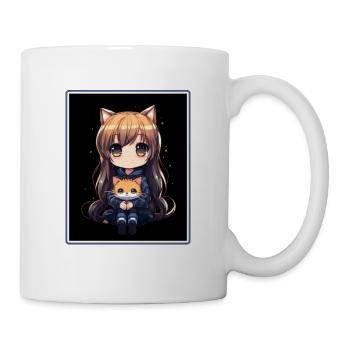 Kawaii Girl Anime Manga Girl Cat - Mug - white - Right