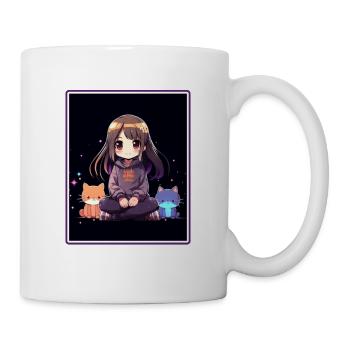 Kawaii Girl Anime Manga Girl Cat - Mug - white - Right