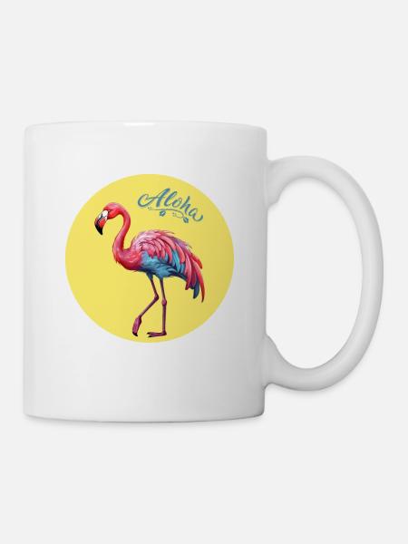 Aloha Rosa Blauer Flamingo in Sonne - Sun - Tasse - Weiß
