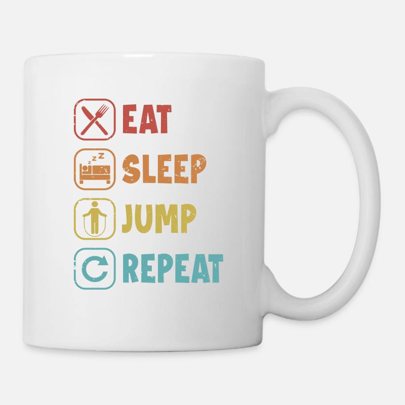 Essen, Schlafen, Springen, Springen, Spring - Tasse - Weiß