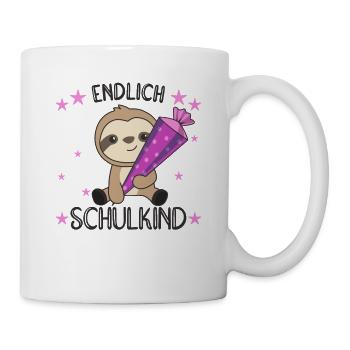 endlich Schulkind Einschulung Schule Faultier - Tasse - Weiß - Rechts