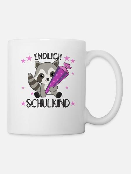 endlich Schulkind Einschulung Schule Waschbär - Tasse - Weiß