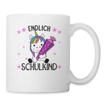 endlich Schulkind Einschulung Schule Einhorn - Tasse - Weiß - Rechts