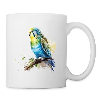 Perruche bleu vert dessin aquarelle - Mug blanc - blanc - Droite