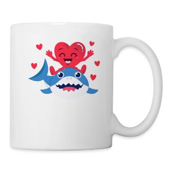 Valentine's Day Heart Riding Shark Funny Love Sharks - Mug - white - Right