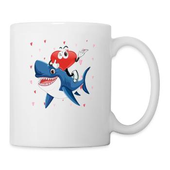 Valentine's Day Heart Riding Shark Funny Love Sharks - Mug - white - Right