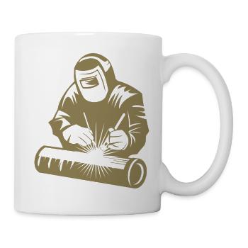 Welder silhouette during arc welding - Mug - white - Right