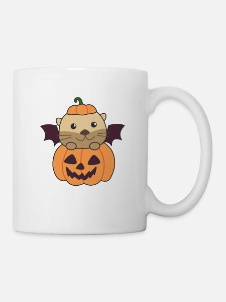 Otter Happy Halloween Kürbis Fledermaus Kostüm - Tasse - Weiß