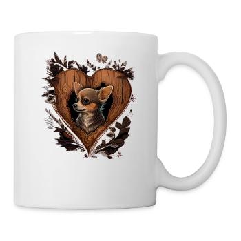 Chihuahua | Niedlicher Hund Welpe Natur Holz Herz - Tasse - Weiß - Rechts