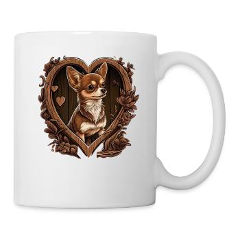 Chihuahua | Niedlicher Hund Welpe Natur Holz Herz - Tasse - Weiß - Rechts