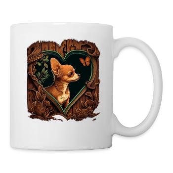 Chihuahua | Niedlicher Hund Welpe Natur Holz Herz - Tasse - Weiß - Rechts