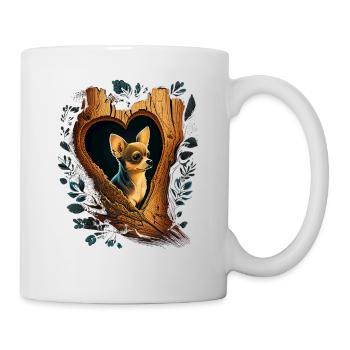 Chihuahua | Niedlicher Hund Welpe Natur Holz Herz - Tasse - Weiß - Rechts