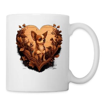 Chihuahua | Niedlicher Hund Welpe Natur Holz Herz - Tasse - Weiß - Rechts