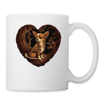 Chihuahua | Niedlicher Hund Welpe Natur Holz Herz - Tasse - Weiß - Rechts