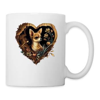 Chihuahua | Niedlicher Hund Welpe Natur Holz Herz - Tasse - Weiß - Rechts