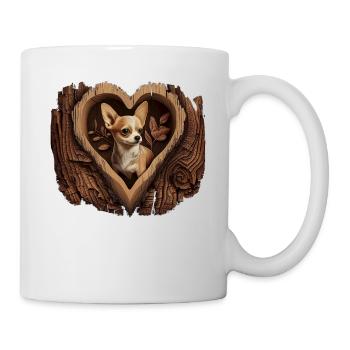 Chihuahua | Niedlicher Hund Welpe Natur Holz Herz - Tasse - Weiß - Rechts