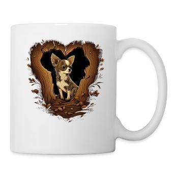 Chihuahua | Niedlicher Hund Welpe Natur Holz Herz - Tasse - Weiß - Rechts